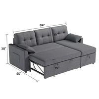 Sofá Cama Esquinero Multifuncional Extensible y Plegable para Sala de Estar, Diseño Moderno con Estructura Metálica y Tapicería de Tela, Ideal para Uso en Hoteles y Dormitorios