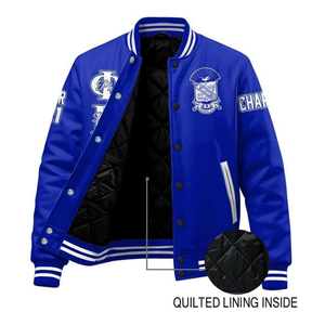 Phi Beta Sigma แจ็กเก็ตเลตเทอร์แมนแจ็กเก็ตสไตล์นักศึกษาปักลาย1914สีฟ้าขาว - Product Image 2