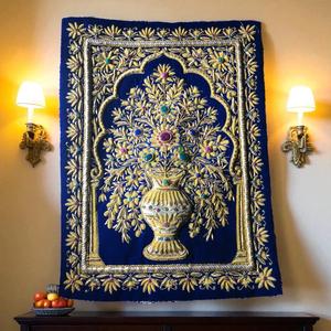 Alfombra bordada a mano Zari Exquisito patrón floral Hecho a mano Zardozi Art Jewel Inspired Carpet - Product Image 2