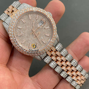 Joyería de moda para mujer, reloj de moissanita estilo Hip Hop hecho en diamantes de corte brillante redondo y acero inoxidable - Product Image 1