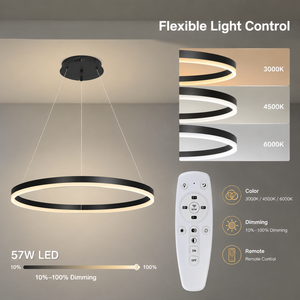 Lámpara de araña moderna de metal con anillo, 57W, tricolor, regulable, con control remoto y altura ajustable para comedor y sala de estar - Product Image 4