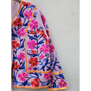 Indian Handmade Quilted <b>Women's</b> Winter Jacket Unique Bohemian Style Vibrant Floral Design Suzani Embroidery Breathable Stripe - Product Image 3