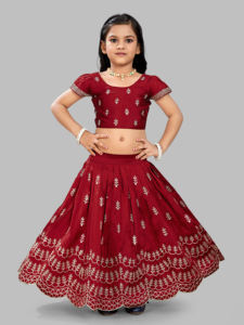 Shoryam Fashion - Lehenga Choli de Seda Completamente Cosido, Color Granate, Bordado Zari, Largo hasta el Suelo, Ropa Étnica para Bodas y Fiestas para Niñas - Product Image 2