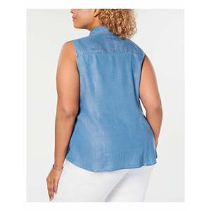 Camicia Casual Senza Maniche con Colletto per Donna Charter Club, in Denim e Chiffon con Motivi Floreali e Tinta Unita, Blu, Taglia XL, per Primavera - Product Image 2