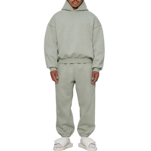 Conjunto Deportivo de Alta Calidad en Algodón, Estilo Urbano, Color Liso, Pantalones y Sudadera con Capucha Extra Grandes, Personalizables, de Felpa Gruesa - Product Image 3