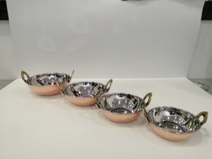 Designer Modern Premium High Quality Indian Plated Hand Small Crafted Copper & Steel Combination Servant Kadai Modern Fancy Dish - Product Image 2