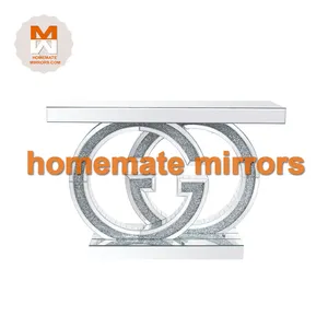 Hot LED GG Glass Mirror Console Tables With Mirror Crushed Diamond For Living Room