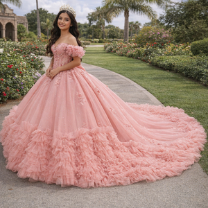 ชุดเดรสงาน Quinceanera สำหรับสาวๆ รุ่น 8526 วินเทจ สไตล์หวาน ประดับระบาย แต่งลูกปัด คริสตัล ปักลาย พิมพ์ลาย ยาวลากพื้น พร้อมชายกระโปรงแบบ Chapel Train สำหรับงานปาร์ตี้ - Product Image 1