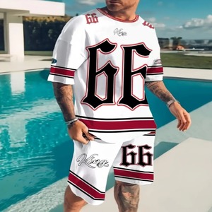 Conjunto de Camiseta de algodón orgánico con estampado de sublimación personalizado 2025 para hombre, pantalones cortos transpirables de verano y traje de camisa - Product Image 4