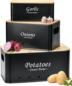 Potato <b>Storage</b> Box Set of 3, <b>Kitchen</b> <b>Storage</b> <b>for</b> Onion, Potatoes, Garlic <b>Storage</b>, <b>Kitchen</b> <b>Storage</b> Box with Ventilation Holes - Product Image 1