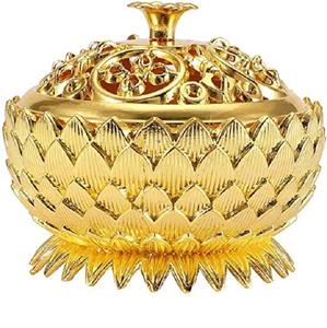 Brûleur d'encens en métal fini Antique avec couvercle de trou de feuille cendrier brûleur support de parfum pour la maison et le bureau - Product Image 2