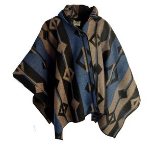 Exve Exclusive Blue Beige Black Ethnic Patterned Wool Warm <b>Poncho</b> with Hood Unisex Winter Shawl Turkey for Camping <b>Men</b> Women - Product Image 4