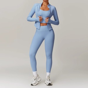 2PCS Yoga Set Gym Clothes Sportswear Yoga Suits pour Femmes Fitness Jacket Tracksuits Sports Bra Gym Leggings Zipper Athletic Wear - Product Image 2