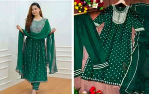 Conjunto de Kurta, Pantalón y Dupatta de Algodón Orgánico, Estilo Vintage, Ecológico, con Hilos Rojos para Mujer - Product Image 5