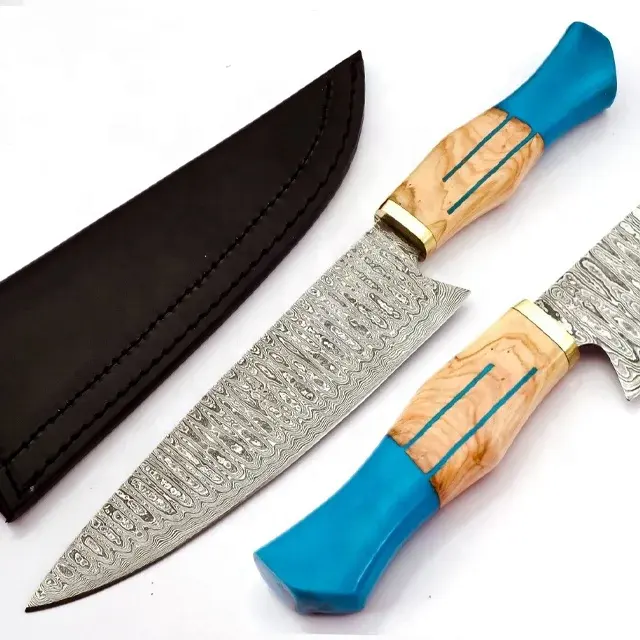 Chef Knife | Customized Handmade Kitchen Knife with Damascus Steel Blade Solid Wood Handle Available at Wholesale