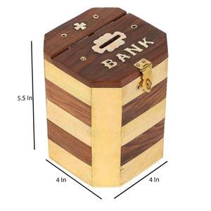 กระปุกออมสินรูปแปดเหลี่ยมทำด้วยมือทำจากไม้สักแผ่นสำหรับตกแต่งบ้านที่ไม่เหมือนใคร - Product Image 2