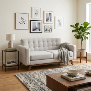 Sofá Moderno para Sala de Estar con Estructura de Madera de Teca Sólida, Tapizado en Tela, Estilo Mediados de Siglo, Sofá de Dos Plazas, Mueble para el Hogar - Product Image 5