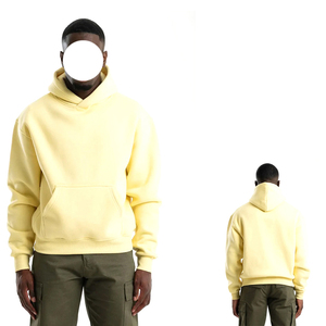 100% algodón en blanco peso pesado gota hombro hombres sudaderas con capucha de alta calidad Casual Color sólido algodón pulóver sudaderas con capucha de gran tamaño - Product Image 5