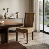 Chaise de salle à manger moderne en rotin tressé naturel avec pieds en bois, chaise de patio extérieure écologique pour parc et villa