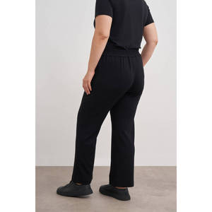 Mid-Rise <b>Elastic</b> <b>Waist</b> Casual Flare Dress Pants Breathable Wrinkled Wide-Leg <b>Trousers</b> for Autumn - Product Image 4