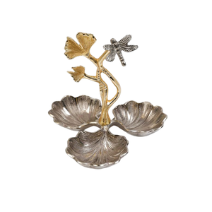 Aluminium Nut Serving Bowls With Leaf Design Stand Silver and Gold Color <b>Sweets</b> Serving Bowl for Home Hotel Use - Product Image 2