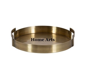 Plateau de service alimentaire en aluminium au design classique, forme ronde, couleur or, plateau à thé et à café à prix abordable - Product Image 1