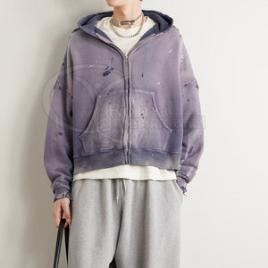 เสื้อฮู้ดดี้ผู้ชายแบบย้อมสีเอซิด สไตล์วินเทจ แต่งซิป ปี 2026 ผลิตตามสั่ง สตรีทแวร์ ปรับแต่งได้ - Product Image 2