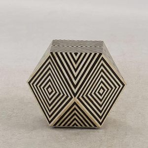 Indian Bone Inlay Furniture Antique Bone Inlay Bed Side Table Bone Inlay Round Design Design Resin Work Side <b>Stool</b> - Product Image 3