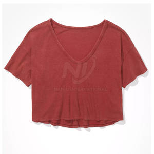 Meilleures ventes Top court en coton à col en V et design personnalisé pour femmes pour l'été, durable et à la mode - Product Image 1