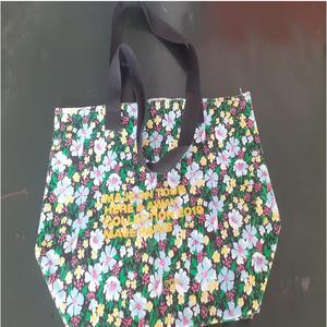 Sacs à main de haute qualité pour femmes 100% pur coton fleur imprimé poignées à rayures nouveau Design de mode Logo personnalisé toile GOTS - Product Image 4