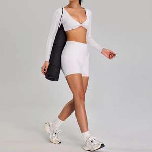 Ensemble de sport 2 pièces taille haute pour femme, soutien-gorge de yoga à compression ultra doux sans manches avec cordon de serrage, polyester/nylon - Product Image 4