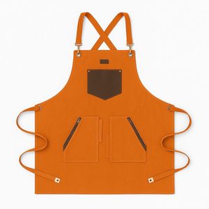 Tablier de cuisine en cuir multi-poches avec tissu en toile et logo personnalisé pour le personnel des restaurants et de la restauration - Product Image 4