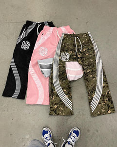 Pantalon de jogging en nylon épais et empilé à rayures personnalisées pantalon droit et large pour hommes pantalon de survêtement évasé ample à imprimé baggy camouflage - Product Image 1