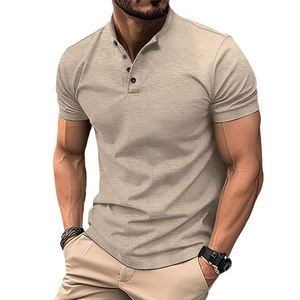 Chemise Polo de Golf Personnalisée en Tricot à Col Henry Respirante pour Hommes Casual d'Été avec Logo Brodé - Product Image 1
