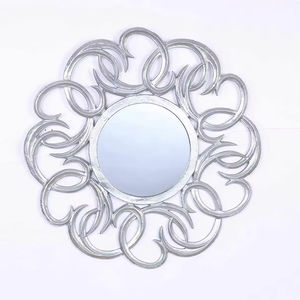 High Standard Quality Metal <b>Frame</b> Wall Mirror for Washroom Decor Fancy Design Silver Color Handcrafted Wall <b>Mounted</b> Mirror - Product Image 1