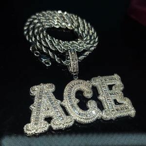 Excellent Quality Stainless Steel Iced Out Custom Baguette Letter Pendant Rope Chain Hip Hop Moissanite Name Necklace - Product Image 3