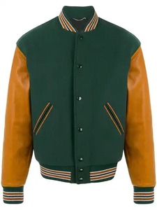 Venta al por mayor de alta calidad de lana Chenille parches botón verde de gran tamaño de la Universidad al aire libre Letterman CollegeBaseballjacket para los hombres - Product Image 5