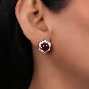 Pendientes de rubí vintage para mujer con halo de diamantes, chapados en oro de 14K, oro blanco, amarillo y rosa - Joyería de regalo con certificación GIA - Product Image 1