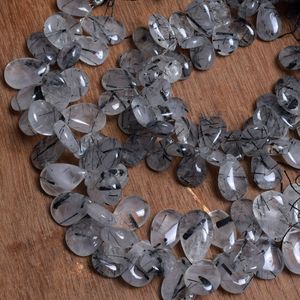 Wholesale Natural <b>Black</b> Rutile Quartz Stone Beads Smooth Pear <b>Heart</b> Briolette Gemstone Strand Blue Colour Factory Price Buy Now! - Product Image 2