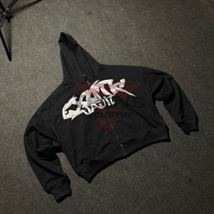 Sweat-shirts à capuche zippés pour hommes, hiver, avec strass, 100% coton, respirants, écologiques, manches longues, service OEM personnalisé - Product Image 1