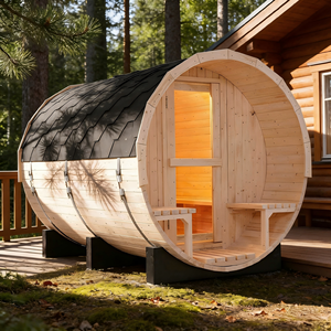 Sauna en bois de pin blanc avec chauffage 6KW, pour 6 personnes, avec toiture imperméable et bancs de véranda - Product Image 1