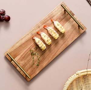Vente chaude en gros Planches de bois d'acacia de style japonais avec poignées en métal Plateau de service minimaliste fabriqué en Inde bon prix - Product Image 4