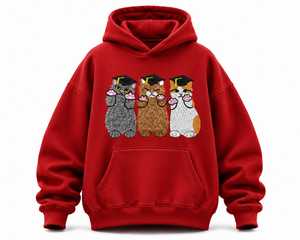 Sudadera con Capucha de Invierno Transpirable con Bordado de Gatos de Graduación, Informal, de Forro Polar, Corte Regular, Unisex para Adultos - Product Image 3