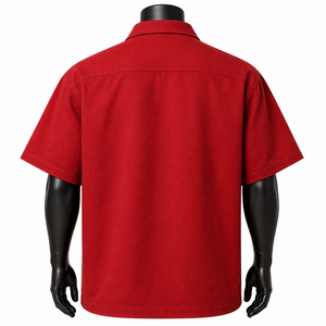 Camisa Oversize Personalizada para Hombre con Cremallera, Manga Corta, Corte Holgado, Estilo Urbano, Estampado de Logotipo Grande, Color Rojo, Venta al por Mayor OEM - Product Image 2