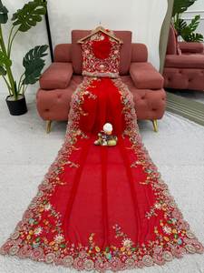 Nouveau sari en georgette blanc et vert de créateur, style à volants, broderie de sequins, pour mariage, vêtements indiens et pakistanais - Product Image 3