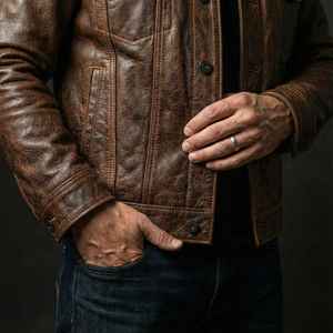 Veste en cuir pour homme en cuir de vache véritable doublure en satin col en fausse fourrure superposé veste 2025 - Product Image 3