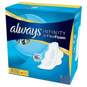 Serviettes hygiéniques Always Infinity pour femmes, avec ailettes Flexfoam, taille 2, douces, confortables, protection contre les fuites, lot économique. - Product Image 1