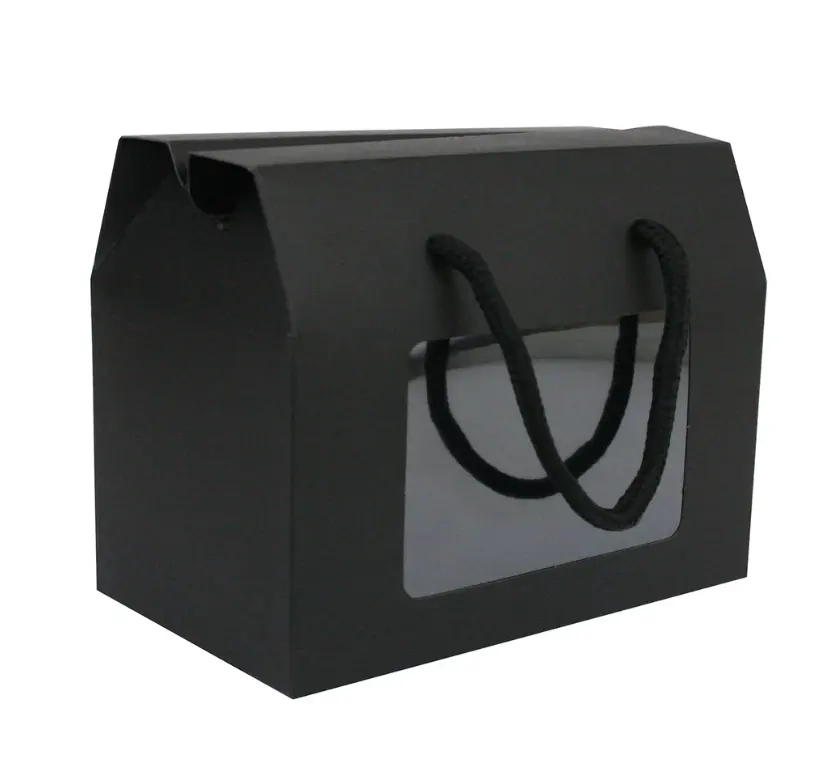 TH CB-254 personalizado proporciona diseño de ventana OEM en Kraft con asa caja de regalo envío al por mayor