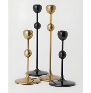 Modern Black & <b>Gold</b> <b>Candlestick</b> <b>Holder</b> with Tiered Bulbous Design Flared Top and Wide Base - Product Image 6