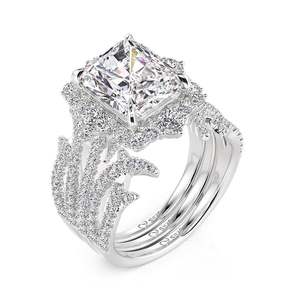 Ensemble de bagues de fiançailles Jeulia Moissanite avec halo et design à épines incrustées - Product Image 2